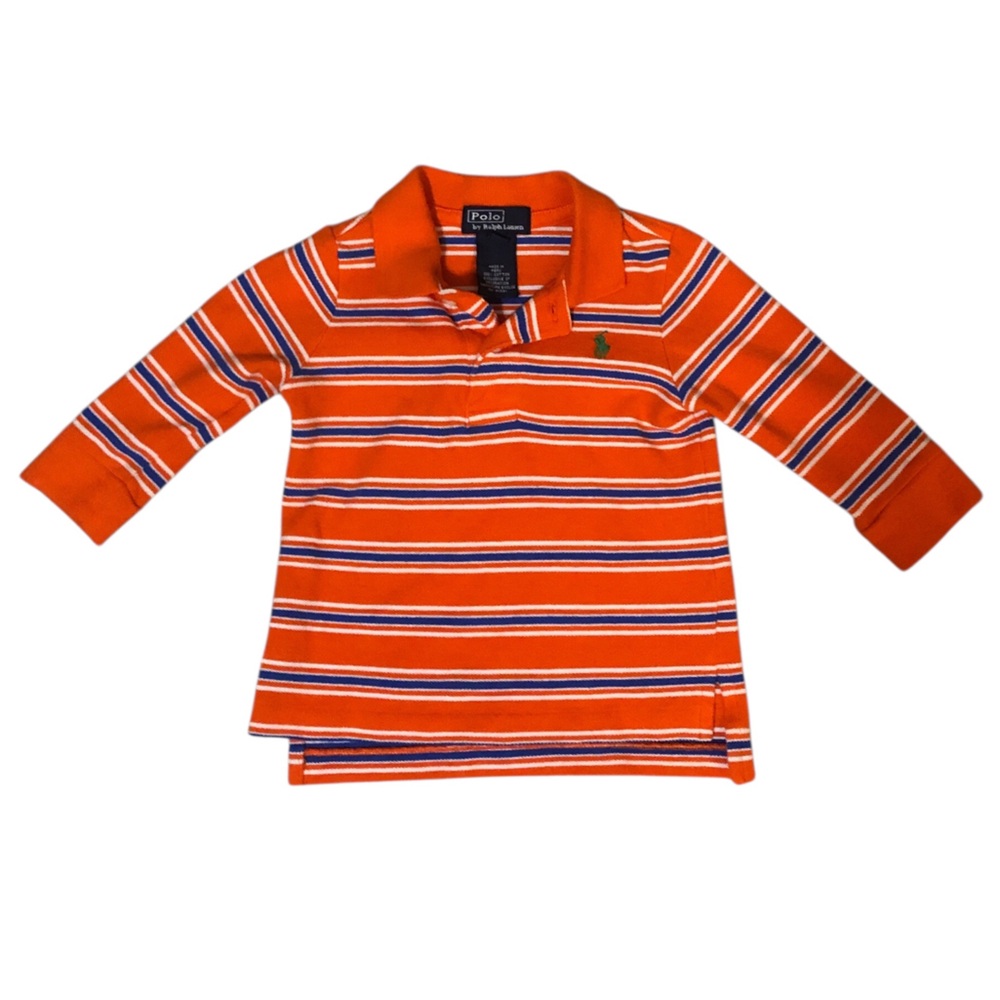 Ralph Lauren Polo Long Sleeve Top orange & blue stripes Sz 9 Mo